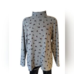 Karen Scott Gray Turtleneck Sweater with Dog Pattern